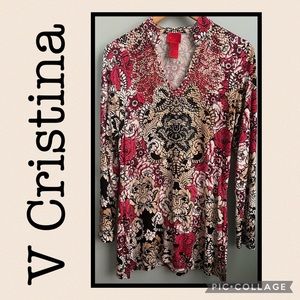 V Cristina Red/Black/Tan Tunic Size M